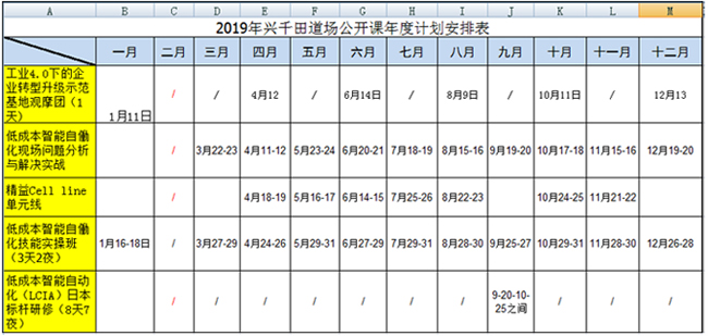 興千田2019年精益課程計(jì)劃表曝光啦！